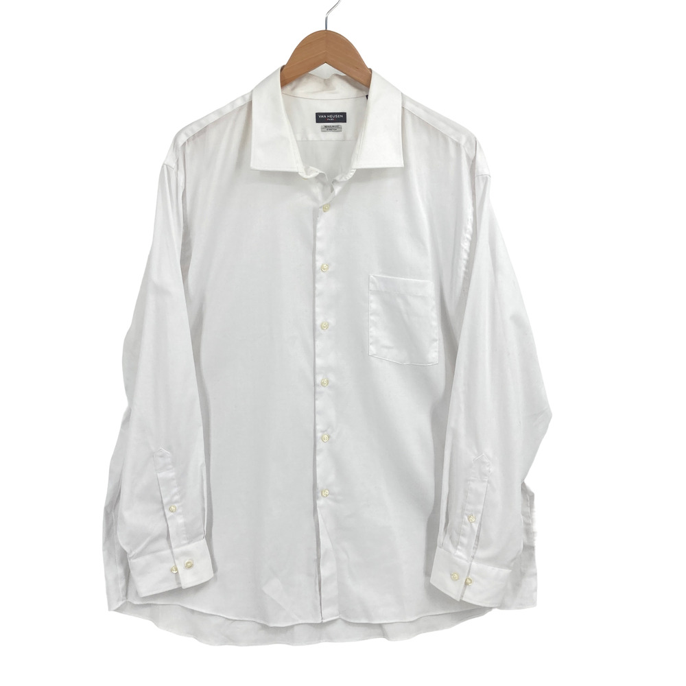 Van Heusen Flex White Regular Fit Stretch Button Front Dress Shirt 18.5 34-35